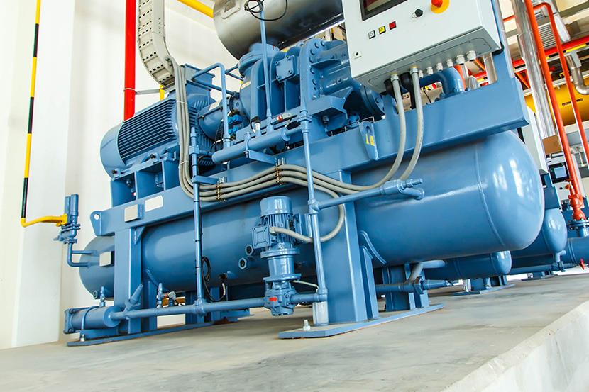 blue industrial compressor refrigeration station