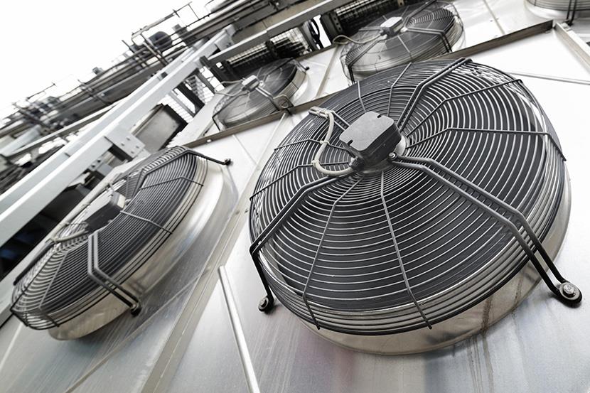 closeup of cooling industrial air conditioning units 